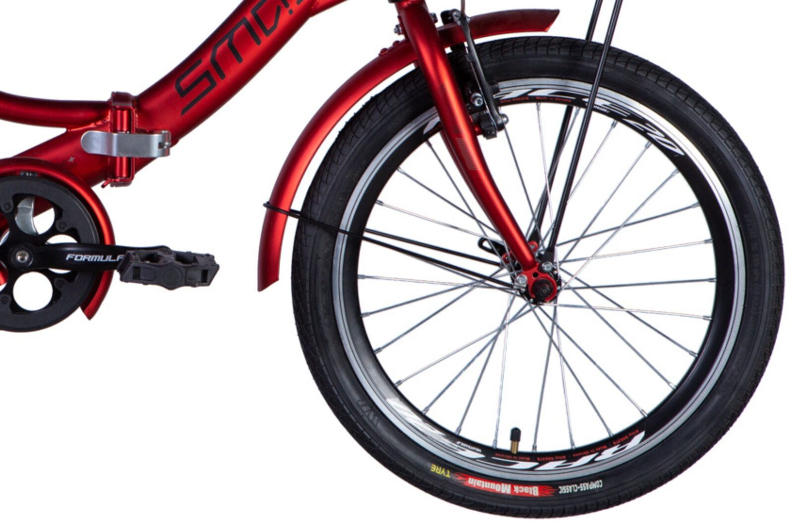 Punainen polkupyörän etupyörä ja runko