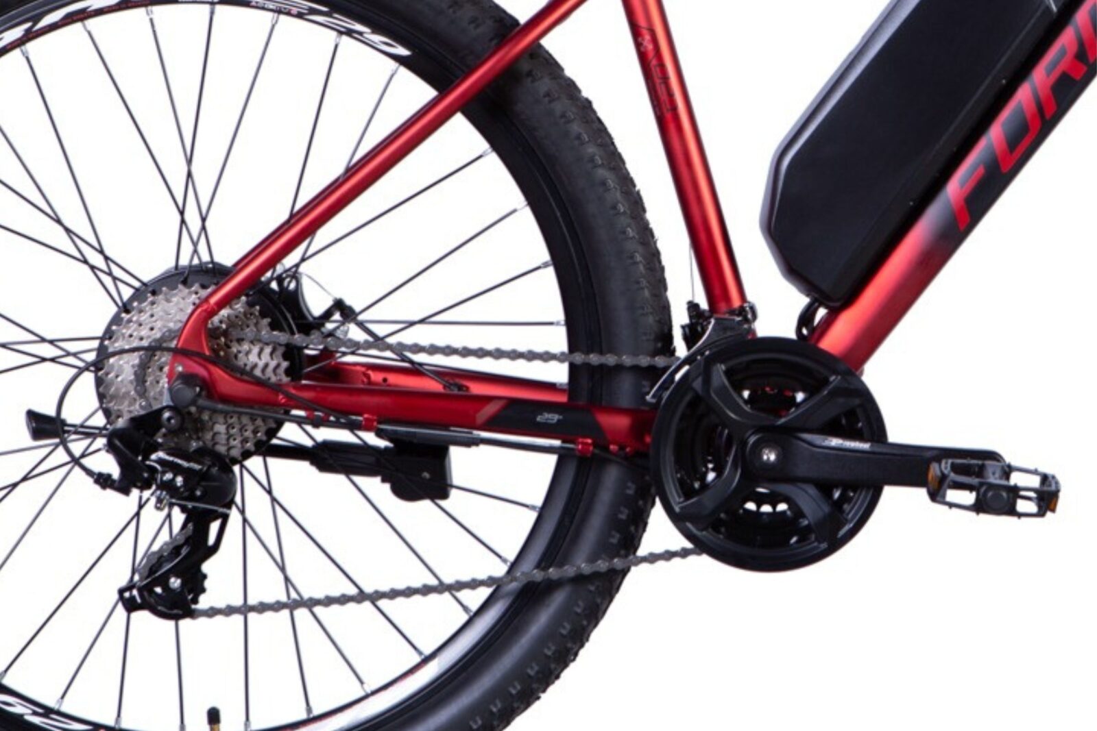 Punainen sähköpyörä, keskiö ja vaihteisto.