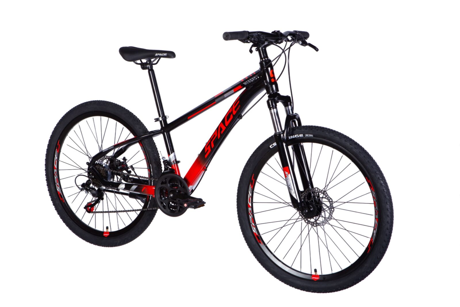 Mustapuna maastopyörä korkeilla renkailla