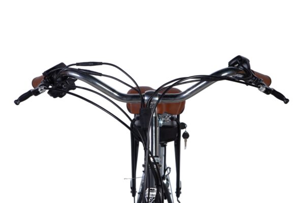 Polkupyörän ohjaustanko avaimilla ja ruskea satula
