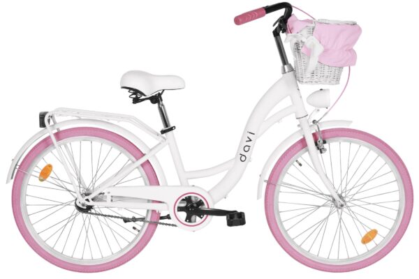Lasten polkupyörä Davi Amelia 24", 130–165 cm, 1 vaihde, Valkoinen/Vaaleanpunainen