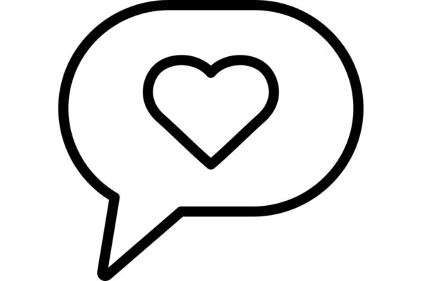 Puhekupla sydämellä, symboloi rakkautta ja viestintää.