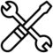 Ristiin asetetut ruuvimeisseli ja jakoavain ikonina.