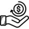 Käsi ja valuutta, rahansiirto symboli.