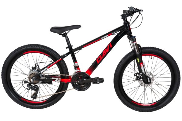 bicicleta copii davi montaro aluminiu, 24", 130 160 cm, 21 viteze, negru/roşu