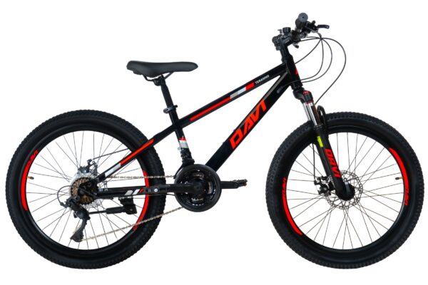 bicicleta copii davi terrano 24", 130 160 cm, 21 viteze, negru/rosu