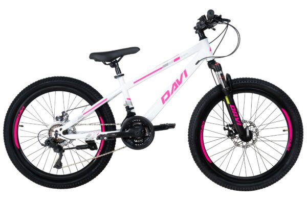 bicicleta copii davi bonita 24", 130 160 cm, 21 viteze, roz/alb