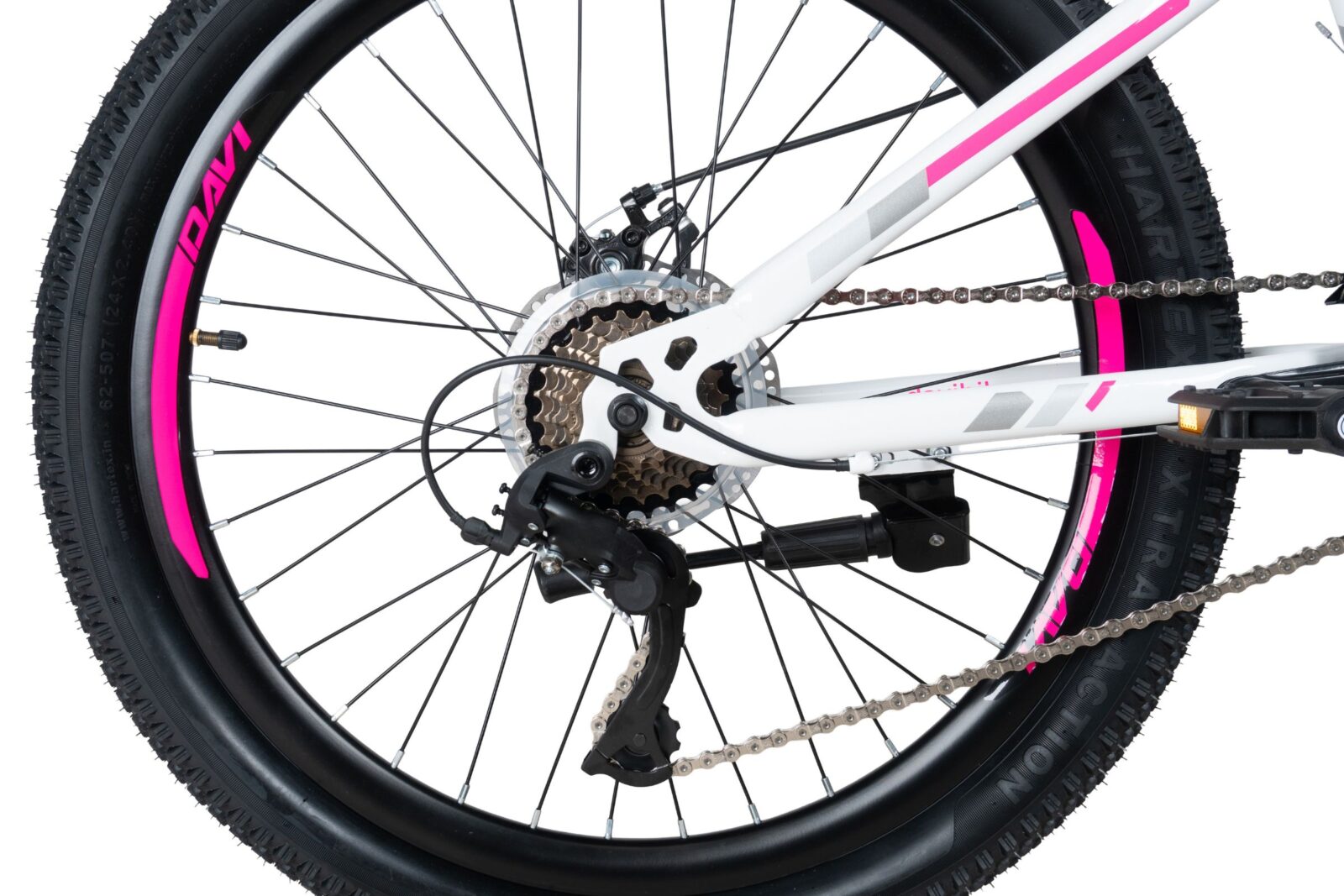 bicicleta copii davi bonita 24", 130 160 cm, 21 viteze, roz/alb
