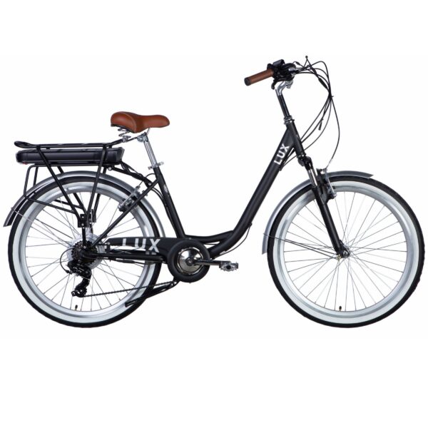 sähköpyörä e lux 26", 50 km, 155–170 cm, 7 vaihdetta, musta